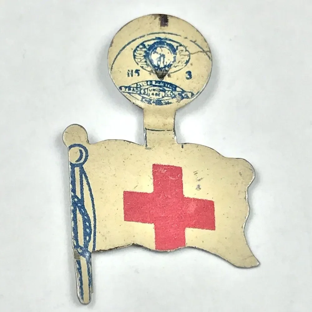 Red Cross Flag Vintage Pin Button Fold Over Metal